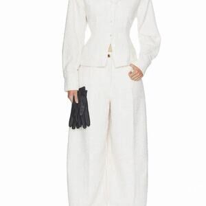 Helsa cream white textured tweed jacket with a turtleneck